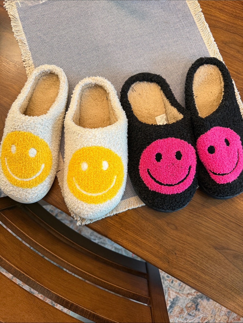 Cozy Smiley Slip-On Slippers - Pink & Yellow